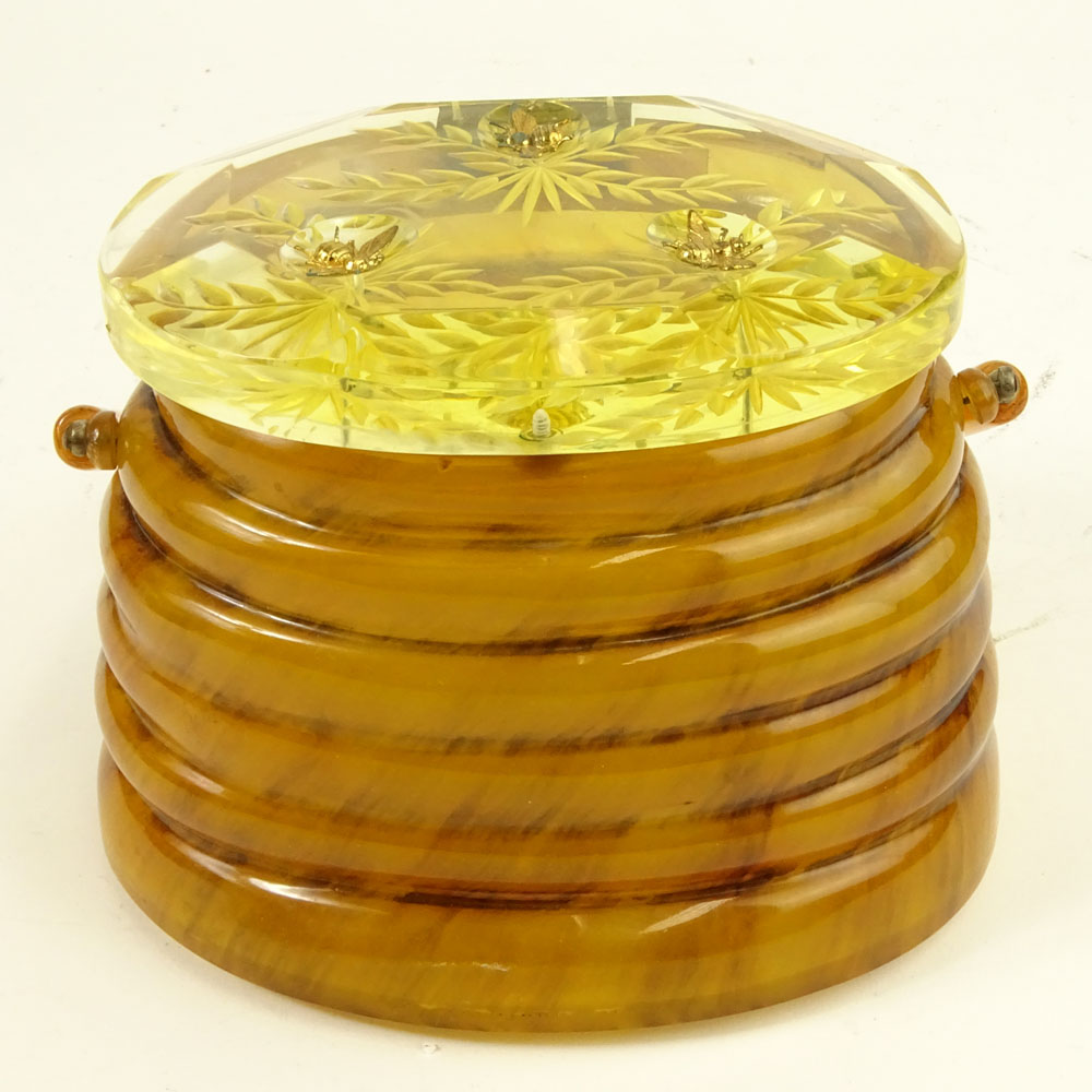 Vintage Honey Colored Beehive Lucite Purse with Brass Bees