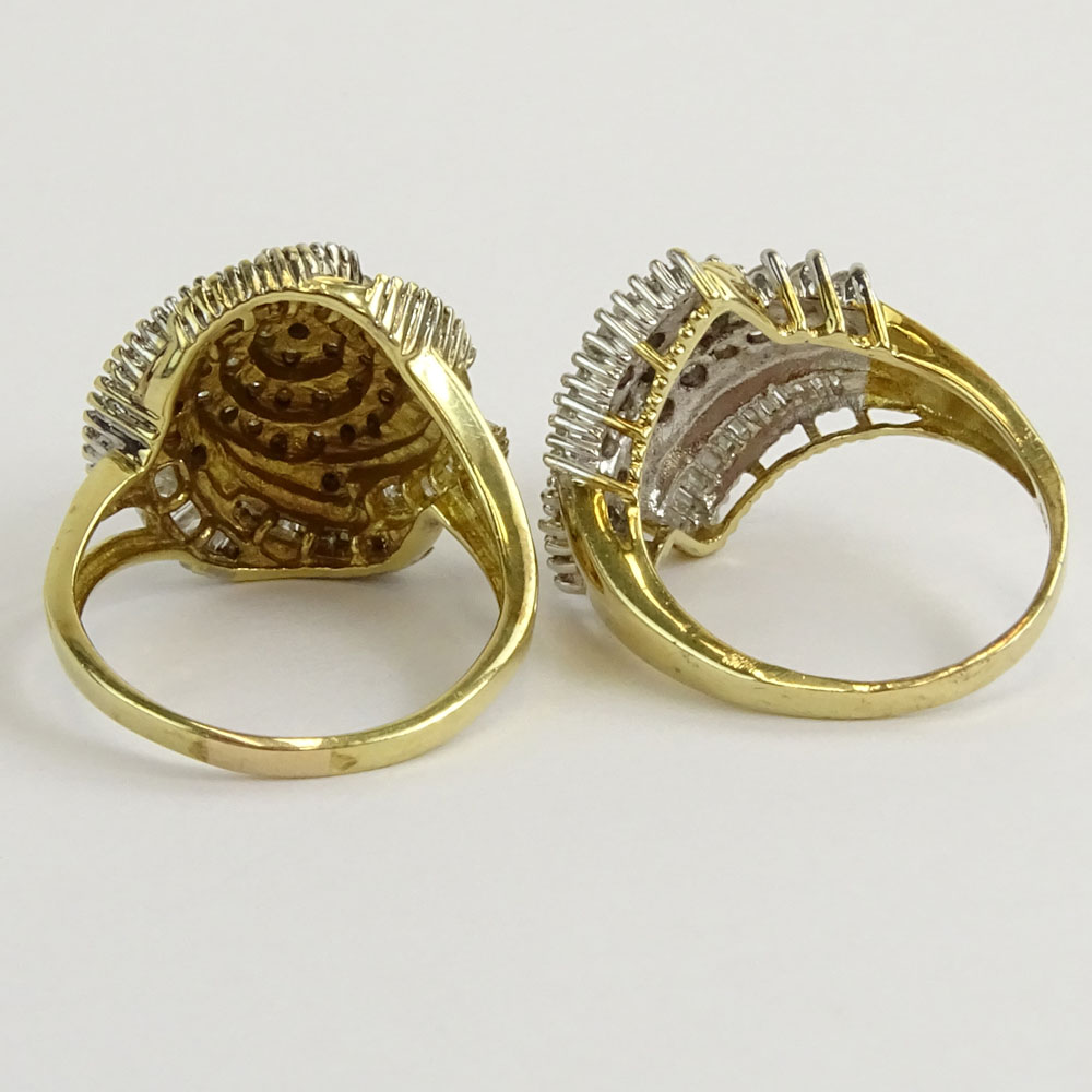 Two (2) Vintage Diamond and 10 Karat Yellow Gold Cluster Rings.
