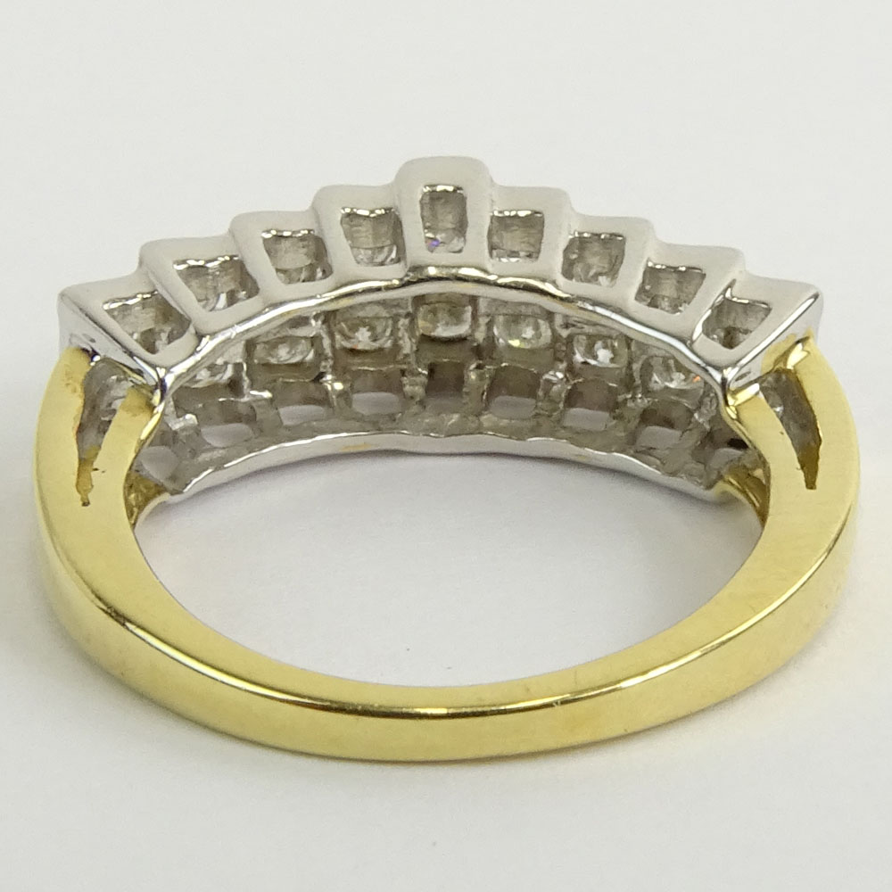 Vintage 14 Karat Yellow Gold and Diamond Two Row Ring.