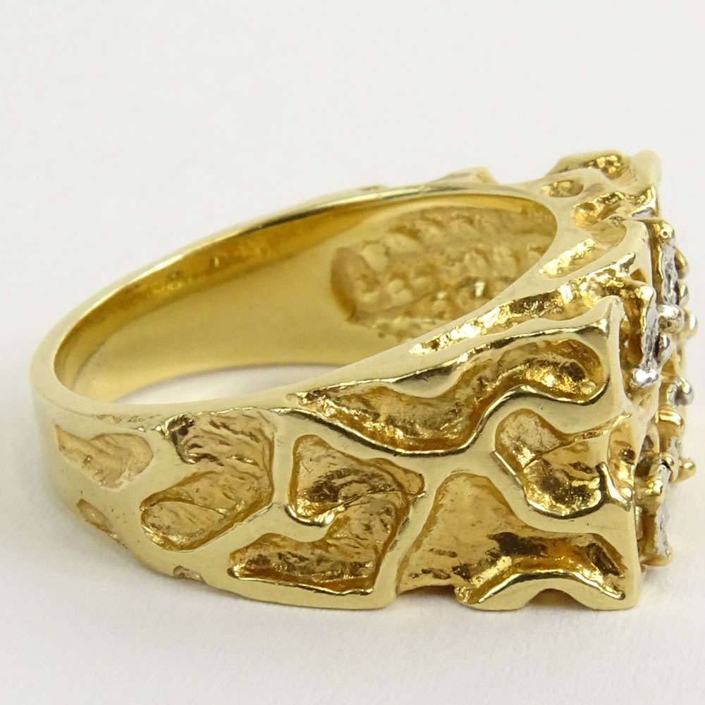 Men's Vintage Diamond and 14 Karat Yellow Gold Nugget Ring.