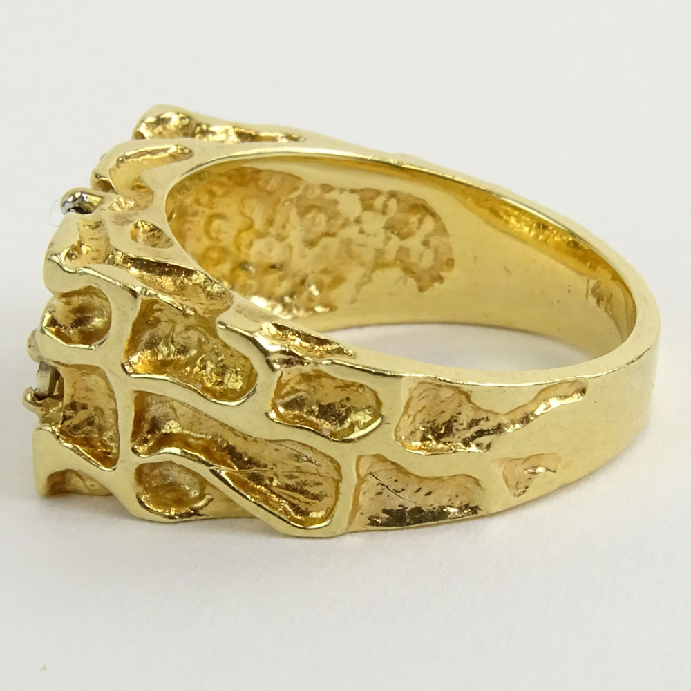 Men's Vintage Diamond and 14 Karat Yellow Gold Nugget Ring.