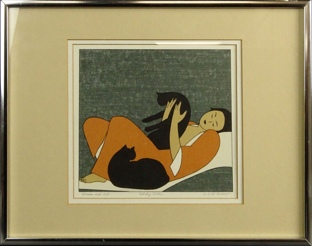Will Barnet, American (1911-2012) Color lithograph "Woman and Cats" 