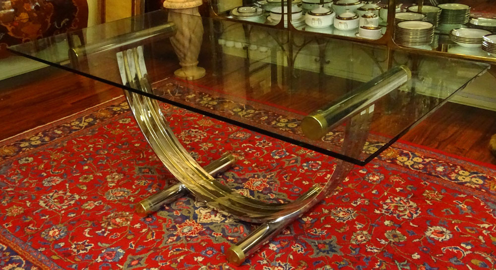 Mid Century Modern Romeo Rega Brass and Chrome Dining Table.