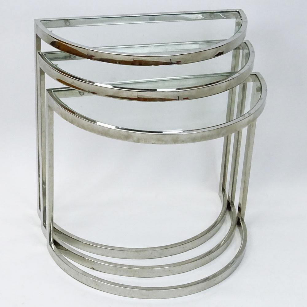 Set of Three (3) Pace Collection Glass and Chrome Nesting Tables.
