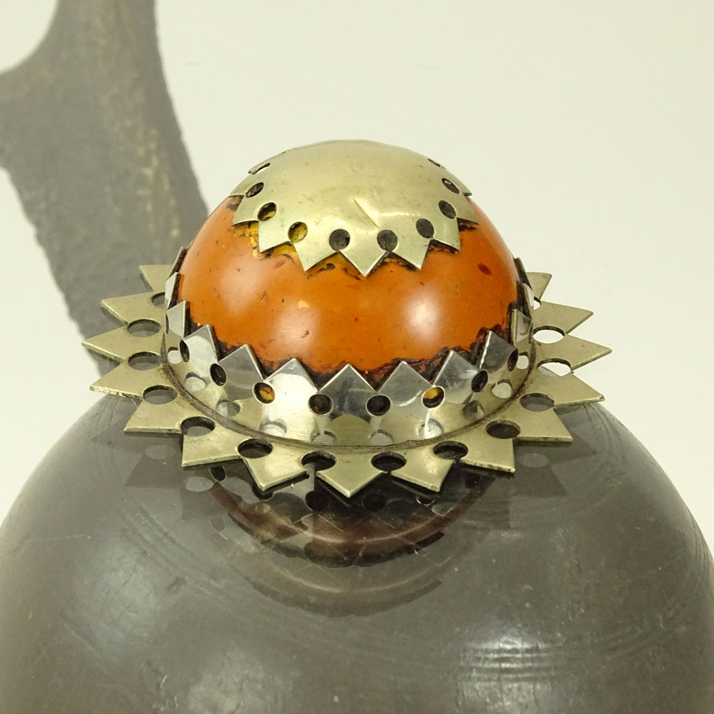 Antony Redmile, British (20th Century) Circa 1970 Stag Horn, Lignum Vitae ball and Glass Gueridon with Hardstone Cabochon Jewel and Metal Finial/Mount. 