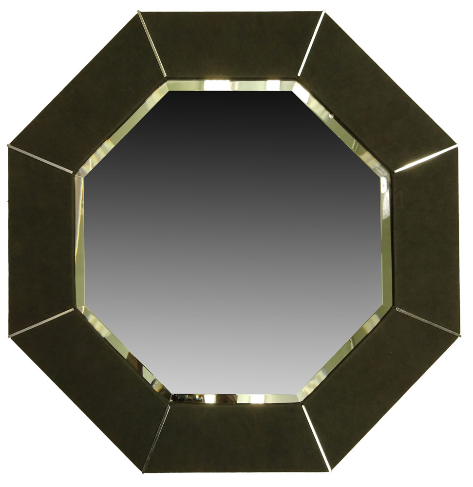 Mid Century Modern Karl Springer Octagonal Suede Framed Mirror.