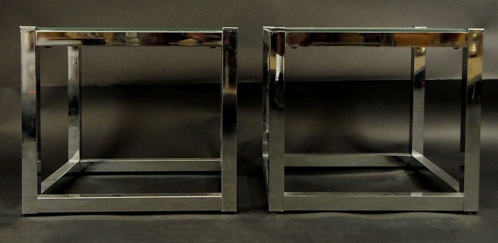 Pair of Mid Century Chrome and Glass Low Tables.