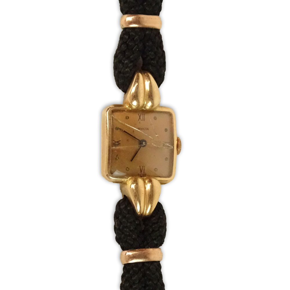 Ladies Vintage 14K Rose Gold Watch On Braided Band. Signed Invicta and other various marks.