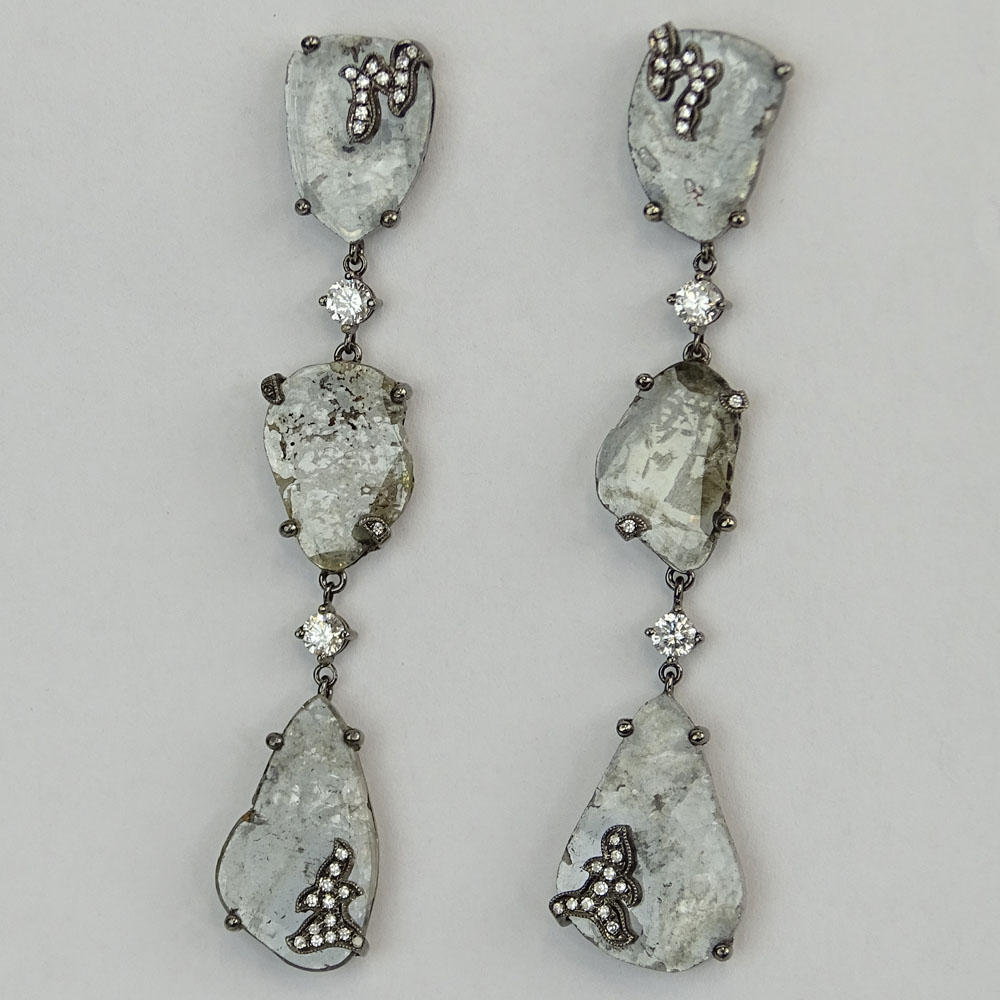Lady's Approx. 11.80 Carat Diamond and 18 Karat White Gold Chandelier Earrings.