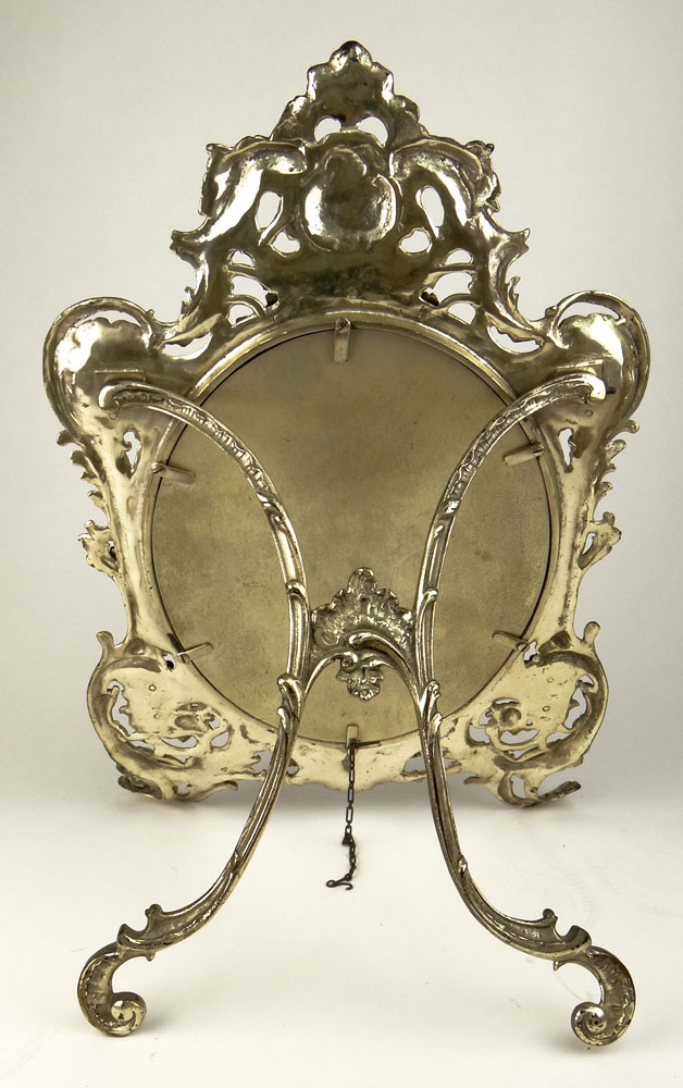Antique French Rococo style Silvered Bronze Tri-Fold Standing Table Mirror.