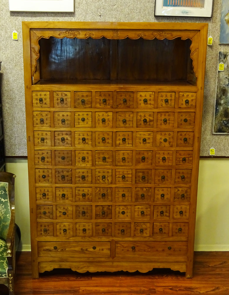 Modern Chinese Carved Hard Wood Apothecary Chest.