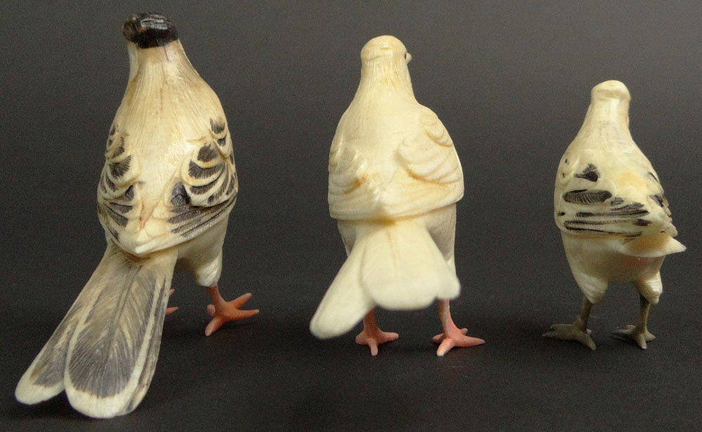 Three (3) Japanese Carved and Polychromed Ivory Bird Figures.