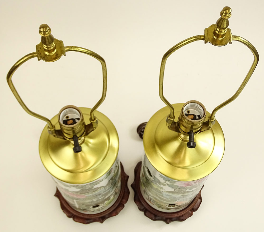 Pair of 19/20th C. Chinese Porcelain Hat Stands Lamps.