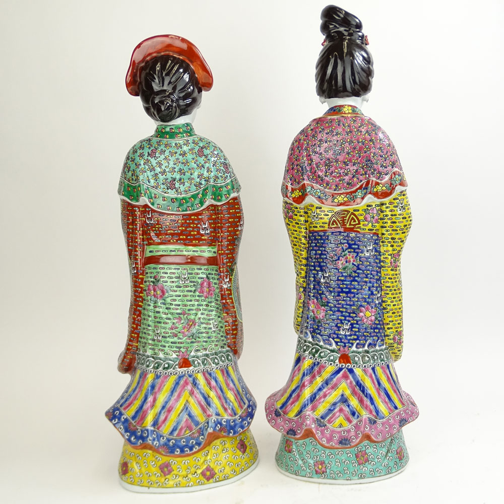 Pair of Large Chinese Republic Multicolored Enamel Porcelain Figures. "Emperor and Empress"
