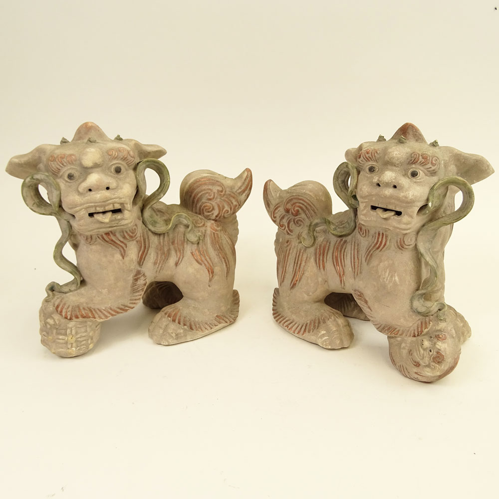Pair Modern Chinese Pottery Foo Dogs.