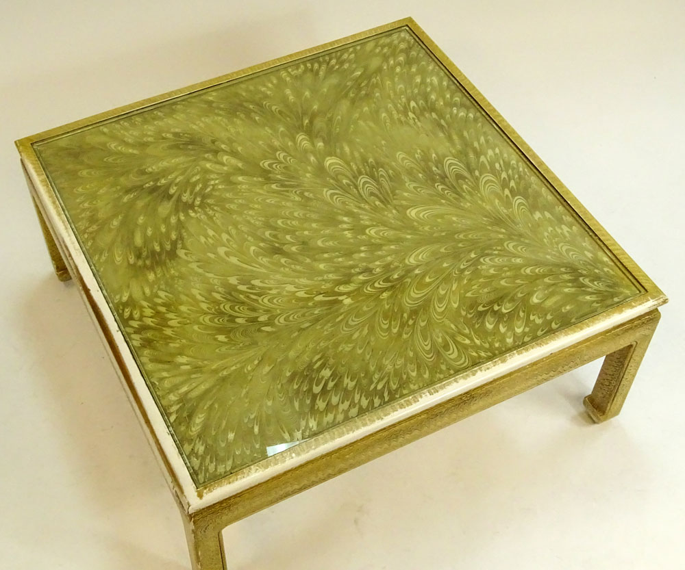 Modern Painted Asian Style Low Coffee Table with Glass top.