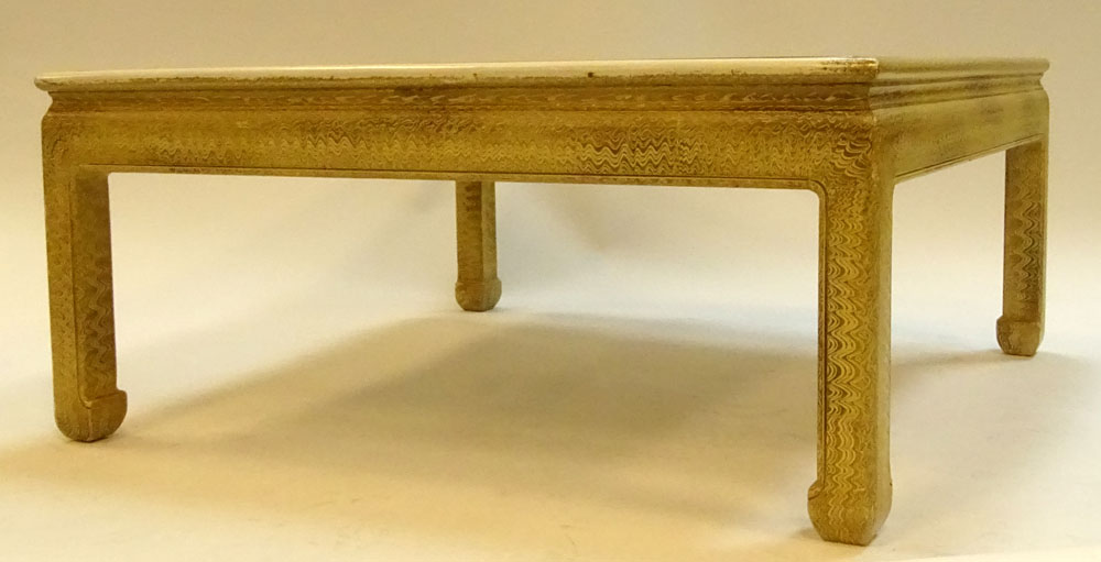 Modern Painted Asian Style Low Coffee Table with Glass top.