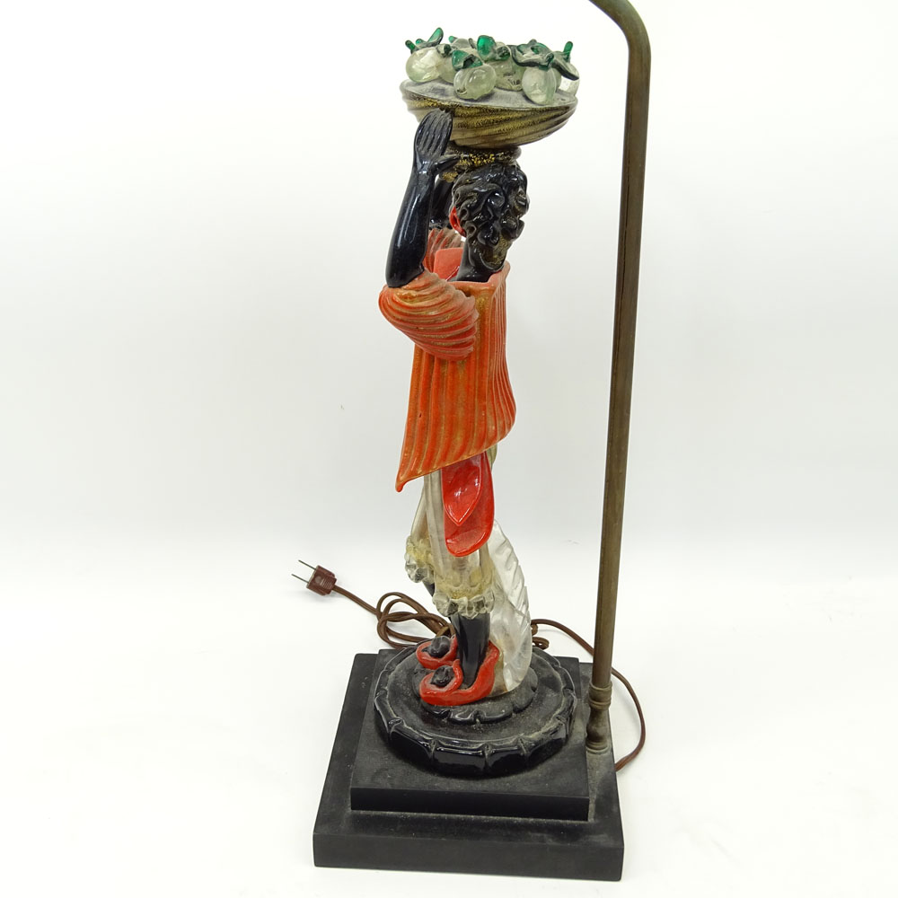 Mid 20th Century Murano Glass Figure Holding Fruit Bowl Mounted as a Lamp.