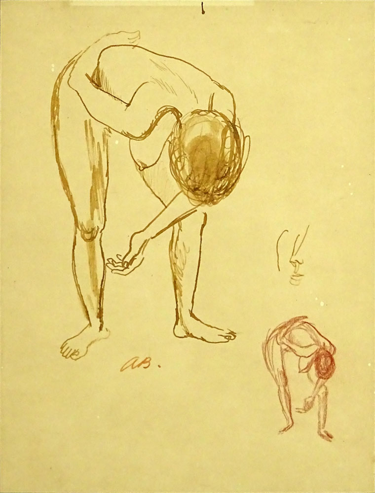 Aaron Bohrod (American, 1907-1992) Study, c.1950 Pen and Ink on Paper, Initialed lower left . 