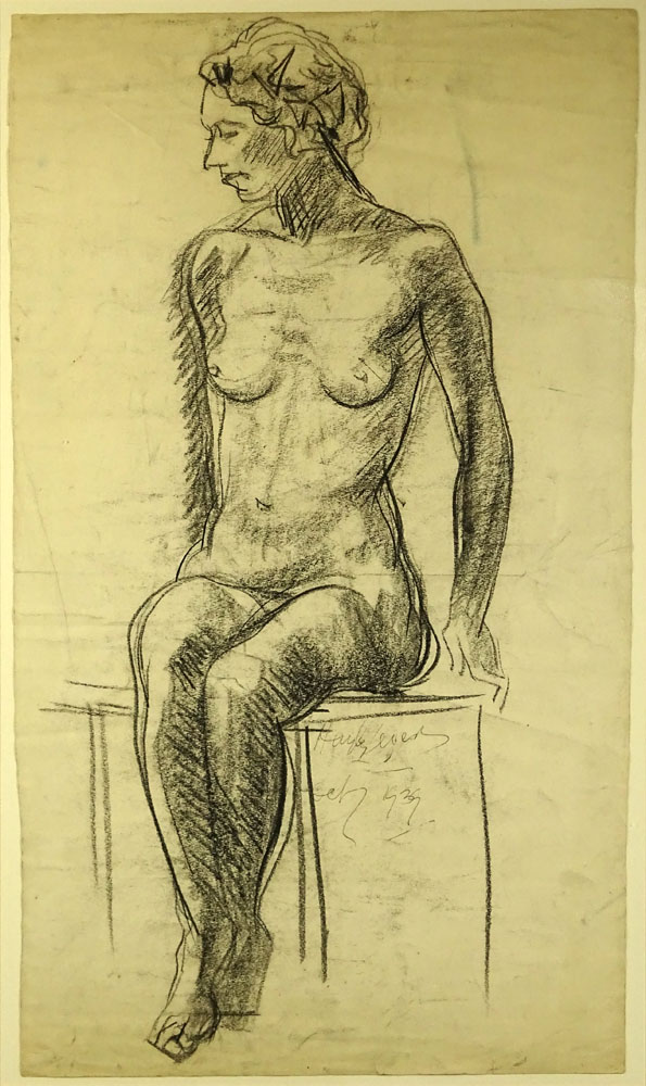 Richard Hayley Lever (American, 1876-1958) Seated Nude, 1939 Charcoal on paper. 
