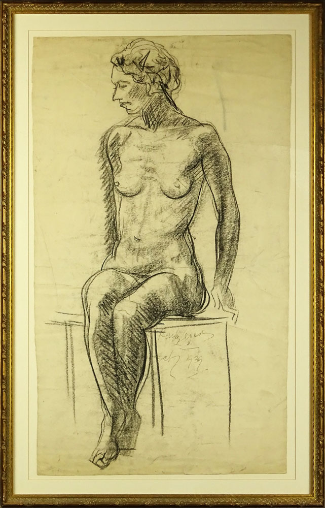 Richard Hayley Lever (American, 1876-1958) Seated Nude, 1939 Charcoal on paper. 
