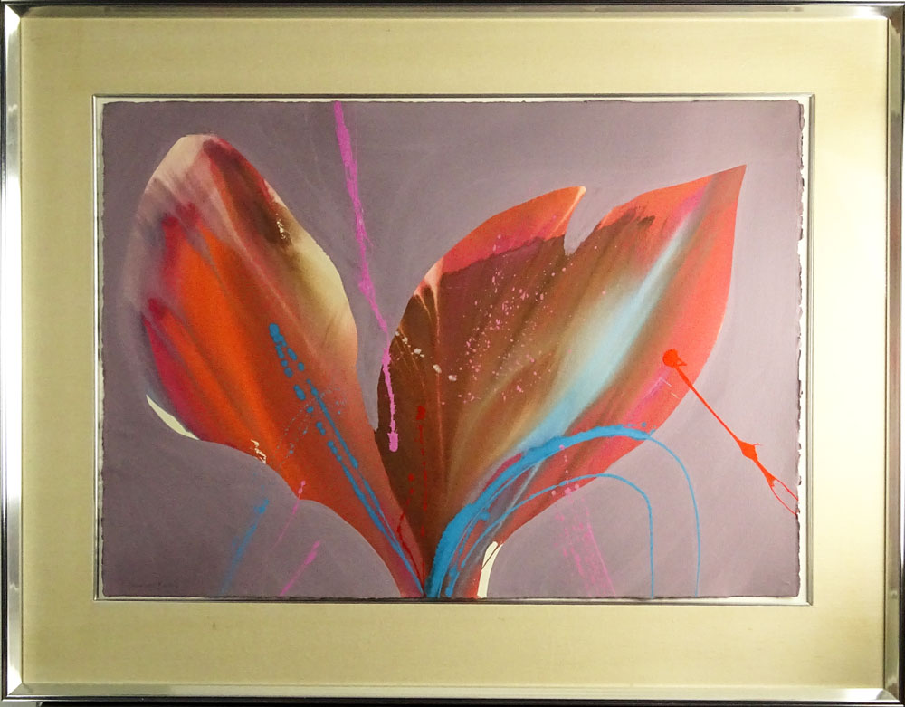Large Modern Watercolor on Paper "Flower" 