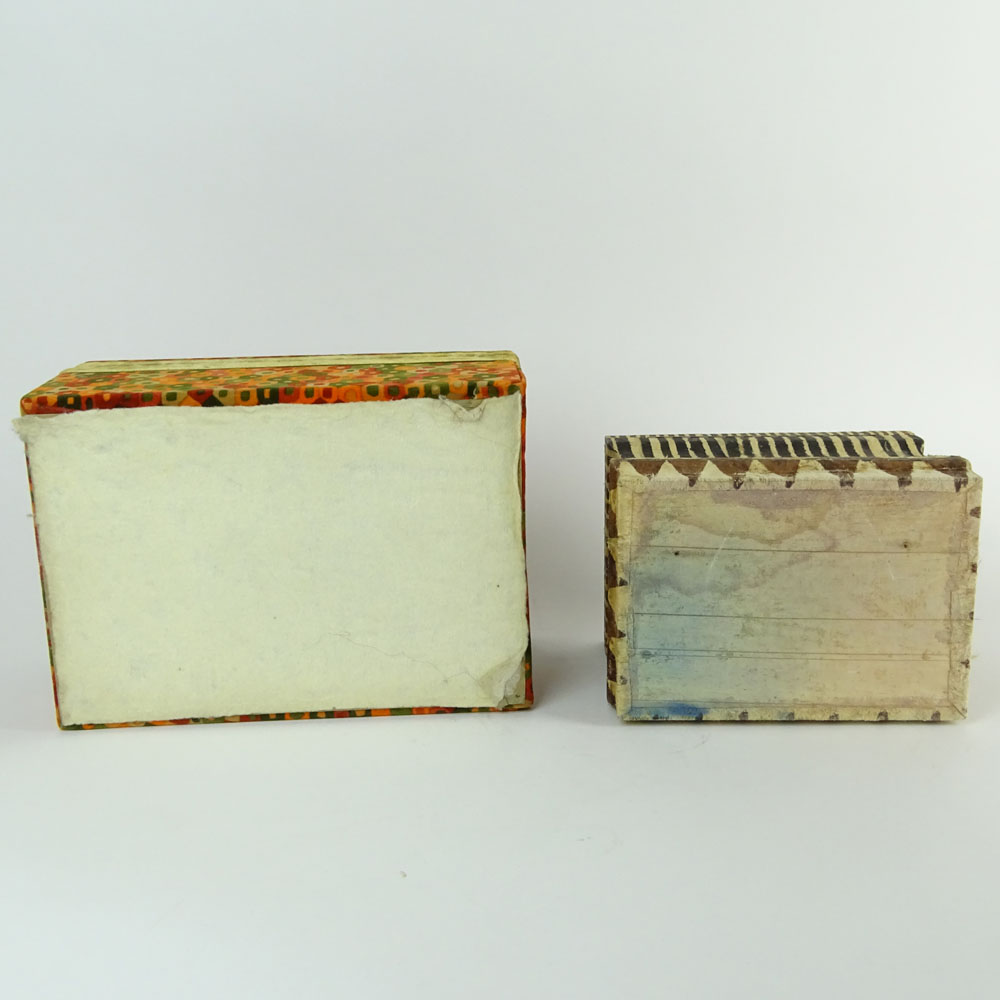 Lot of Two (2) Mid-Century Modern Boxes. One painted wood and paper with suede interior.