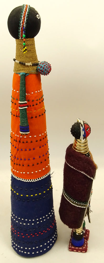 Two (2) Vintage African Beaded Cloth Figures