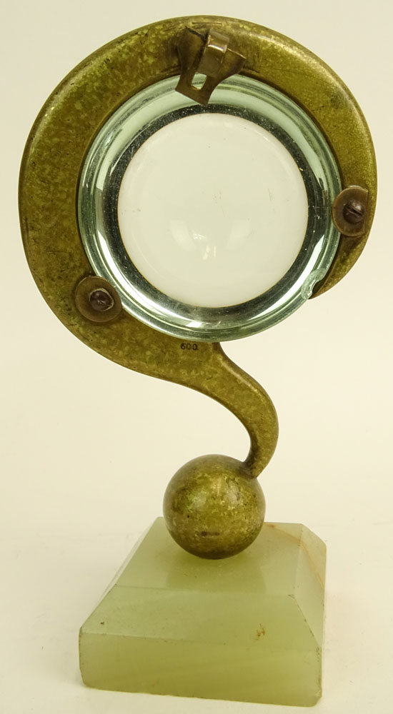 Mid Century Bronze Question Mark Magnifying Glass on Plinth Base.