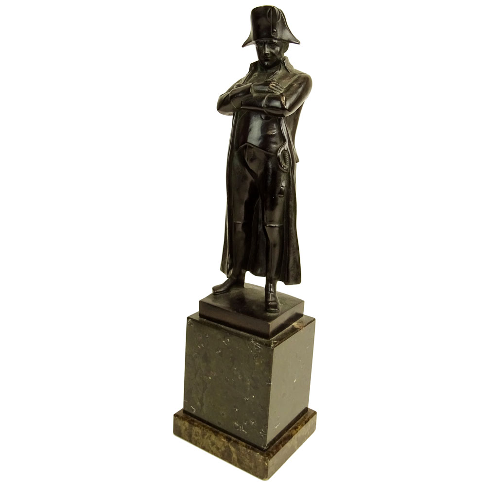 19th Century Bronze Sculpture on marble base "Napoleon With Arms Folded in Long Coat" 