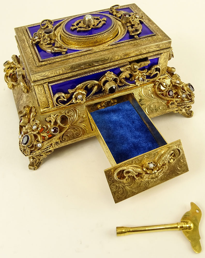 Early 20th Century Jeweled Enameled Singing Bird Box Automaton.