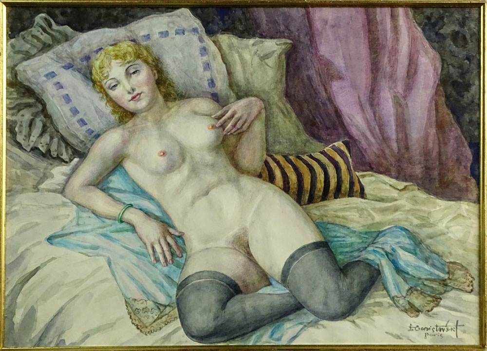 Lev Chistovsky, Russian-French (1902-1969) Watercolor on Paper, Nude.