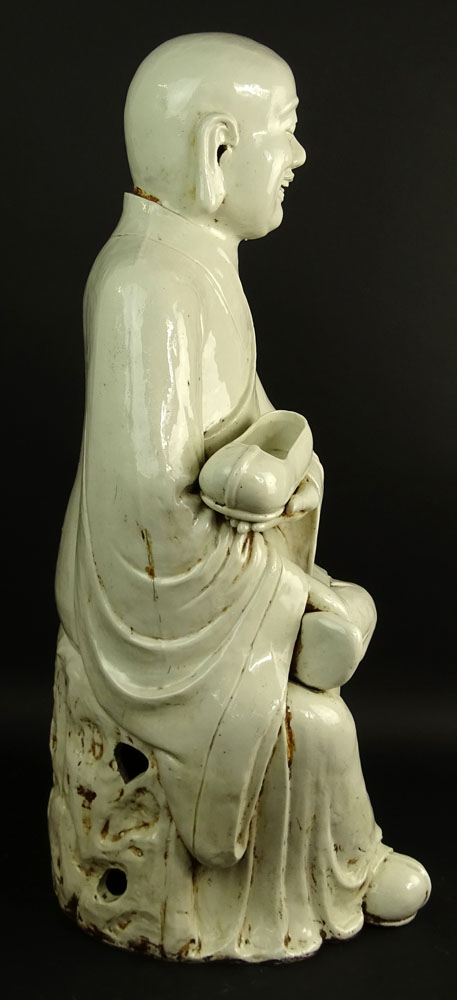 Large Antique Chinese Blanc de Chine Figure of a Monk.