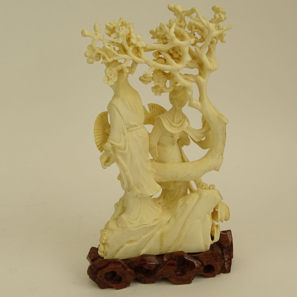 Mid 20th Century Chinese Carved Ivory Group, Maidens Under Tree. 
