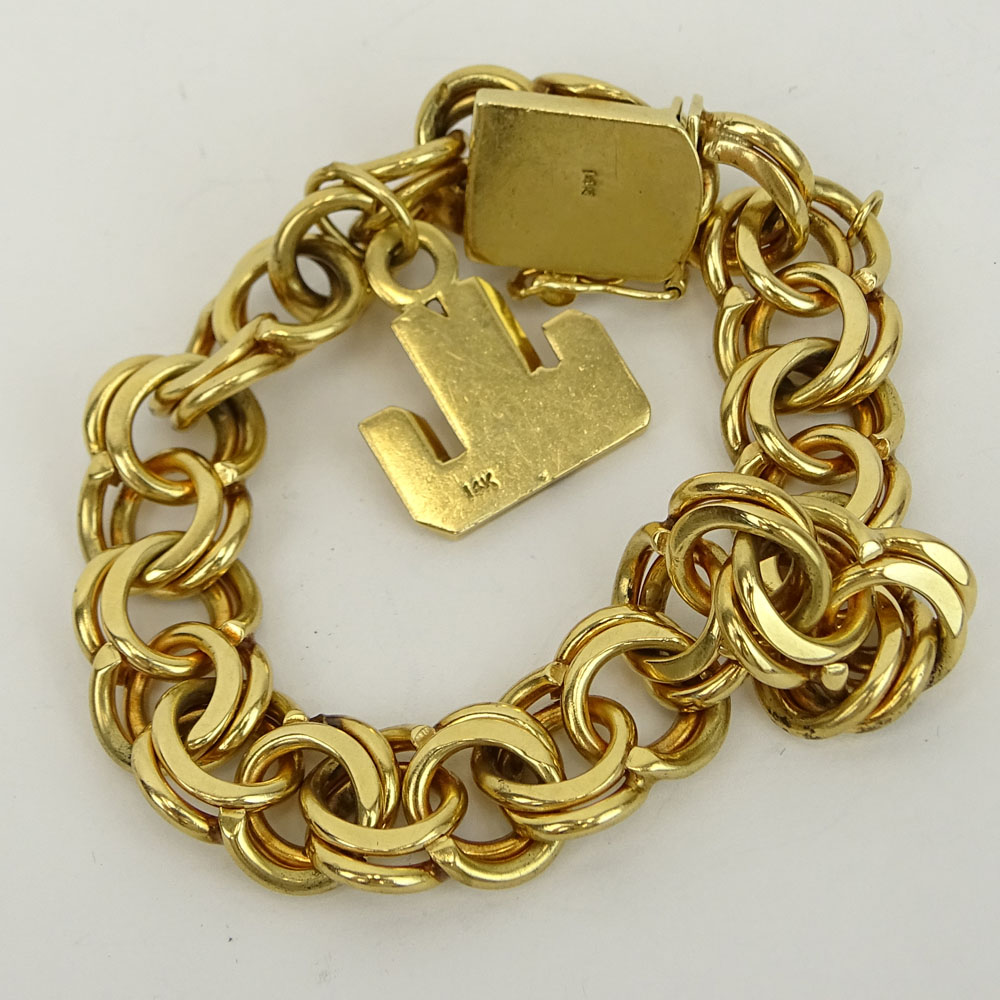 Vintage Thick and Heavy 14 Karat Yellow Gold Charm  Bracelet with One (1) Charm "JL". 
