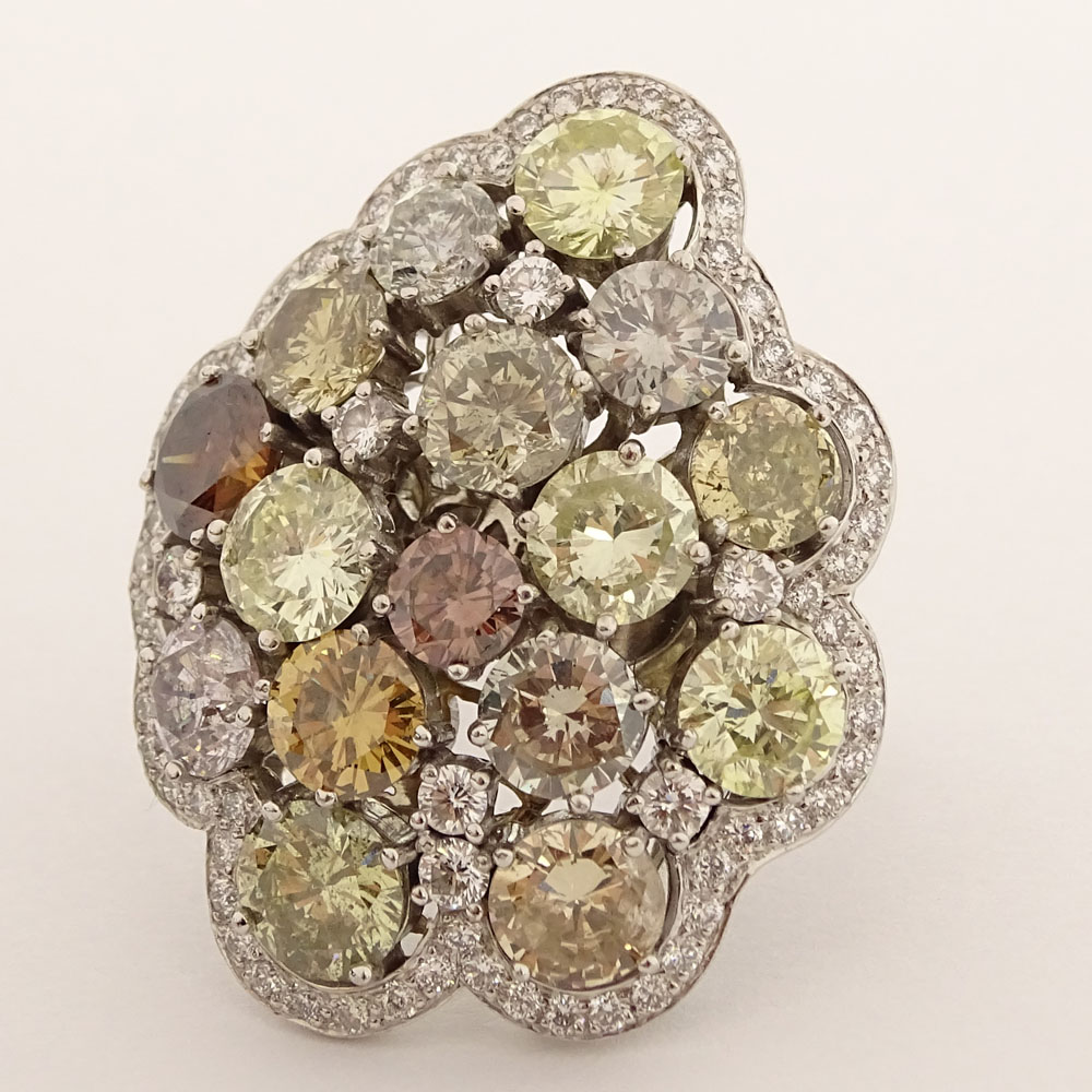 Approx. 14.50 Carat Diamond and 18 Karat White Gold Cluster Ring set with 12.0 Carat Multi-color Diamond and 2.50 Carat Round Brilliant Cut White Diamonds.