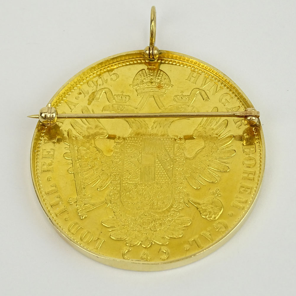 Austrian 1915 4 Ducat Gold Coin (restrike) Mounted as Pendant/Brooch.