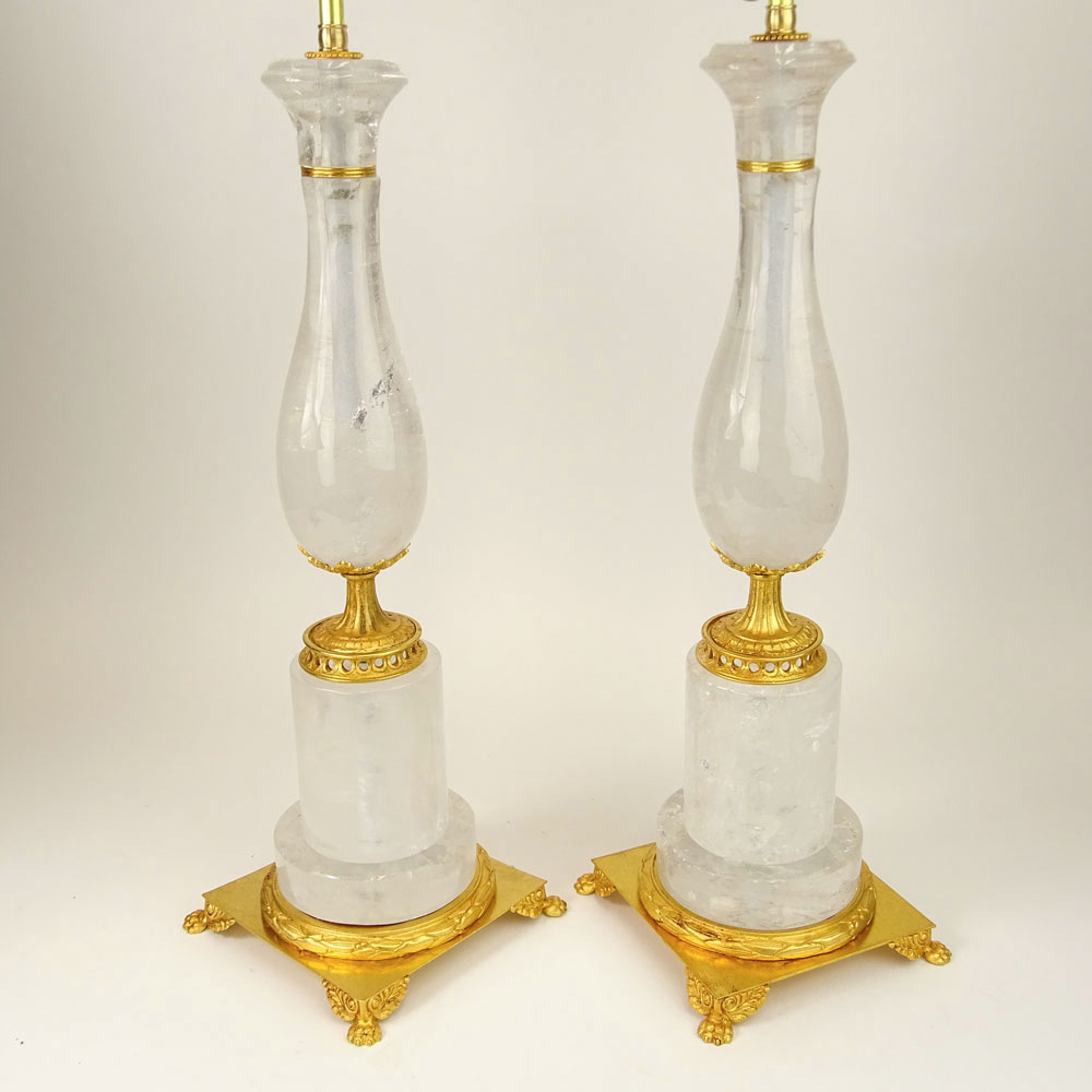 Large Pair of Rock Crystal & Dore Bronze Lamps. Unsigned.