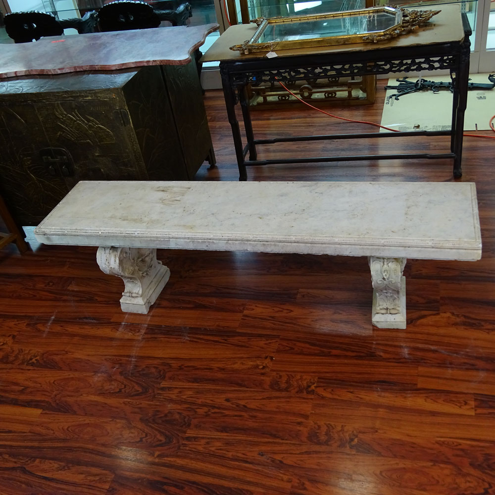 19th Century Carved Carrera  Marble Garden Bench.