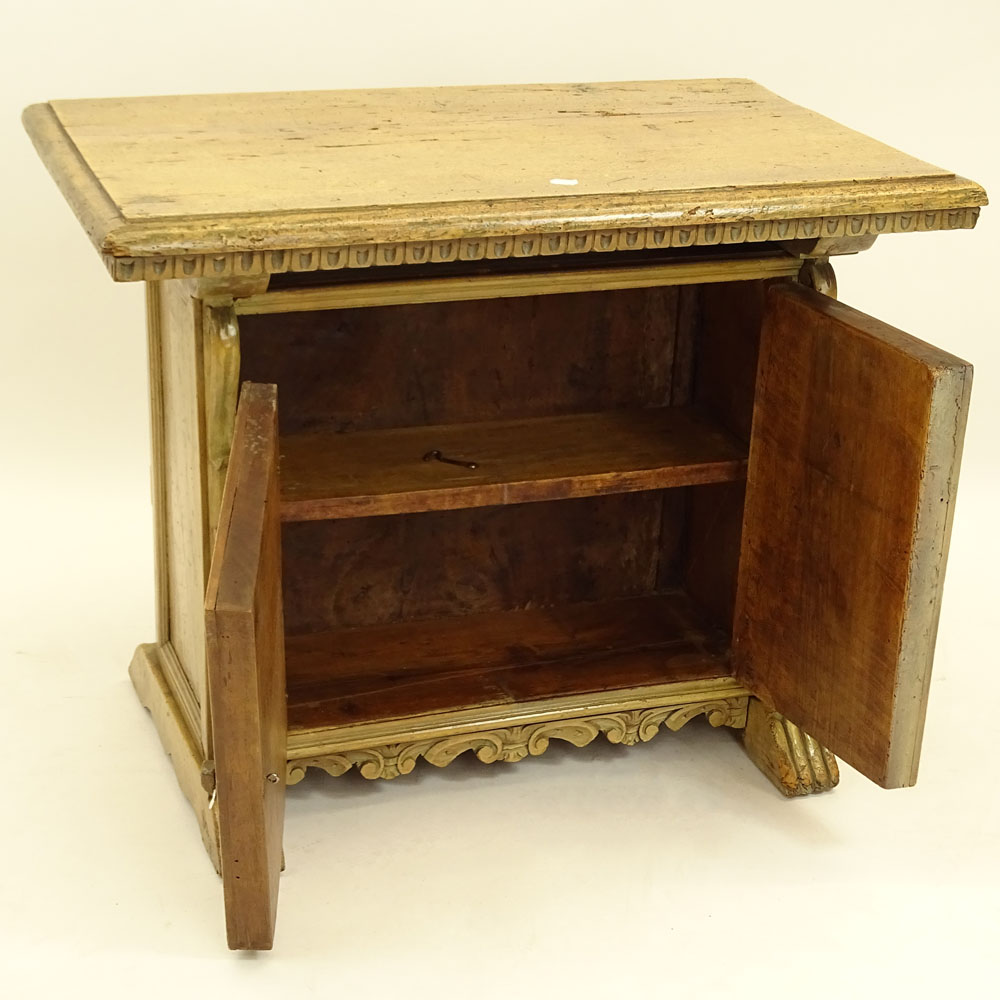 19th Century Stained Walnut Two Door Cabinet Table. Paw Feet.