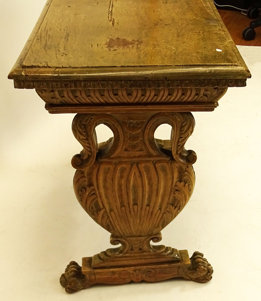 19th Century Stained Walnut Side Table With Drawer. Paw Feet.