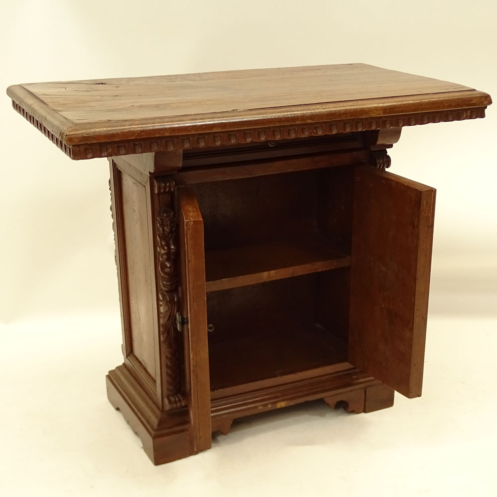 19th Century Walnut One Drawer, Two Door Cabinet Table.