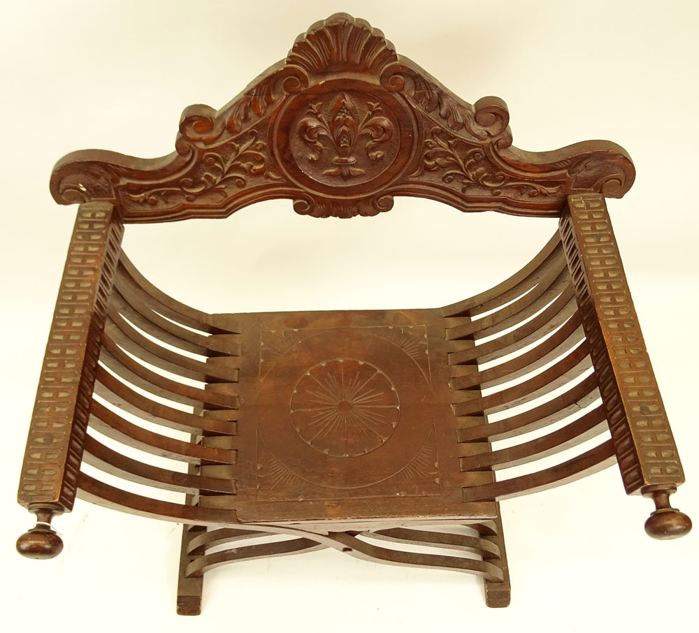 19/20th Century Carved Wood Savonarola Chair.