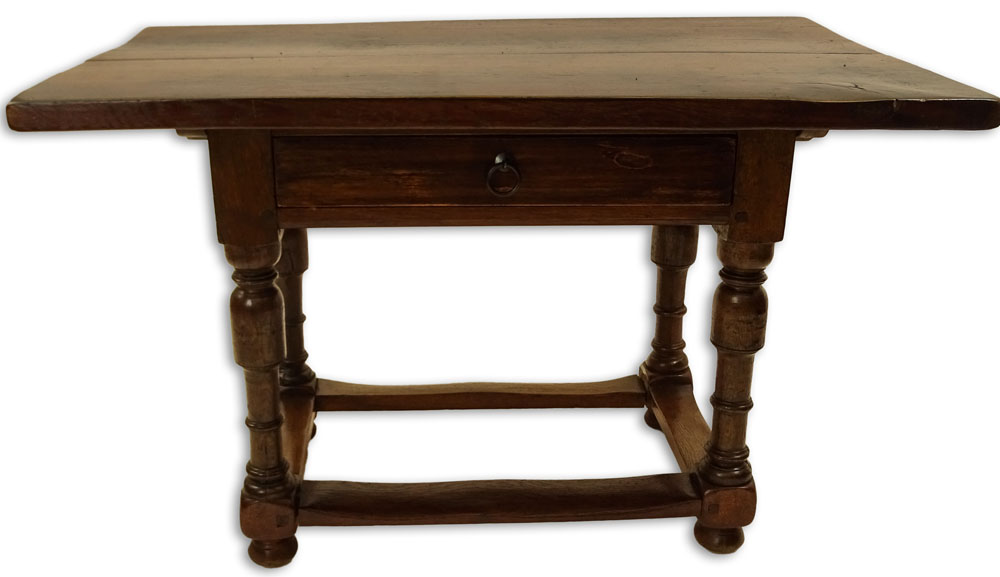 19th Century Italian Walnut Trestle Console Table With One Drawer.