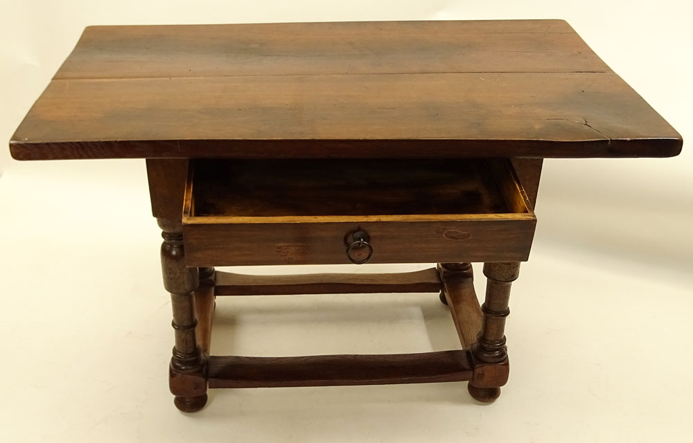 19th Century Italian Walnut Trestle Console Table With One Drawer.