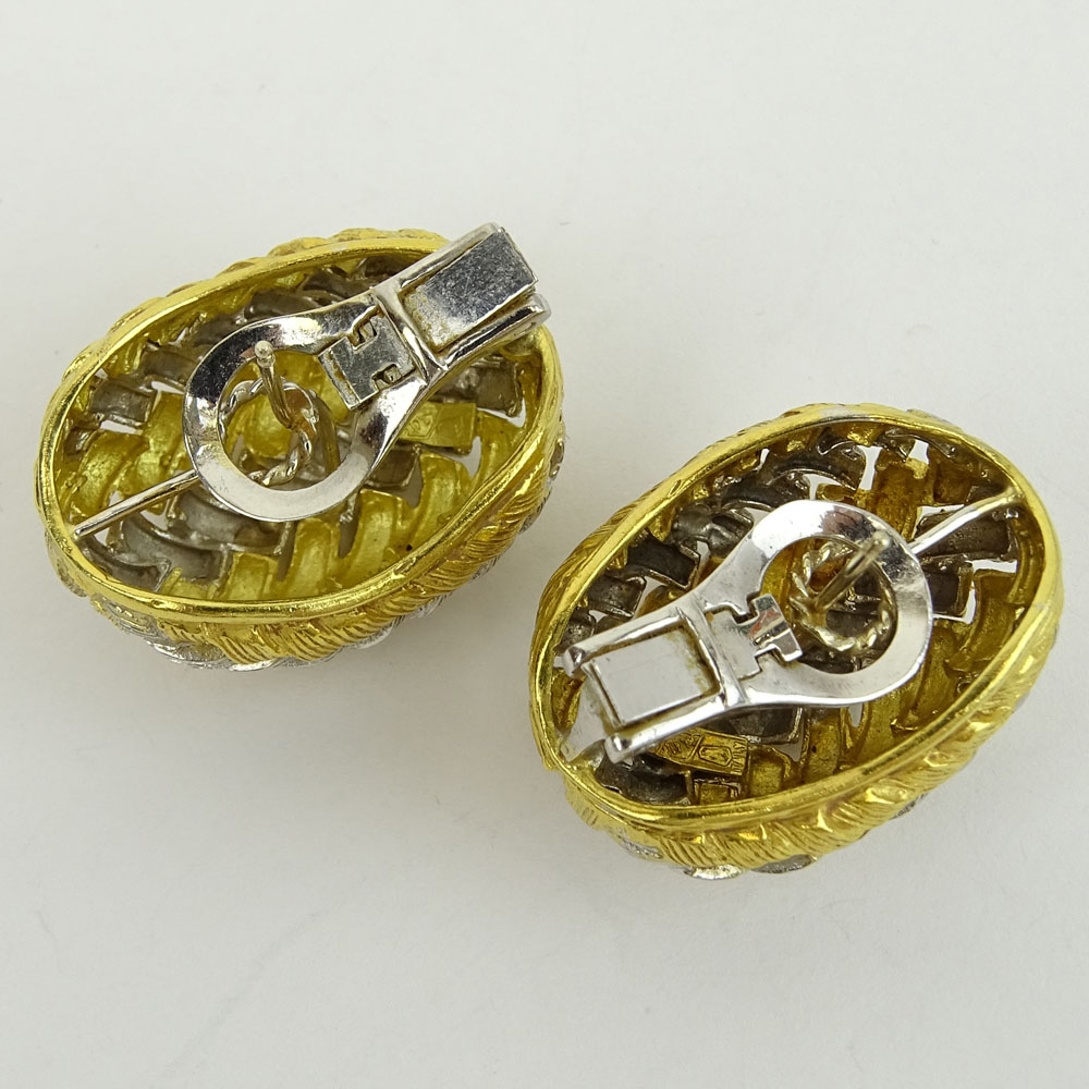 Pair of Vintage Italian 18 Karat Yellow and White Gold Earrings.