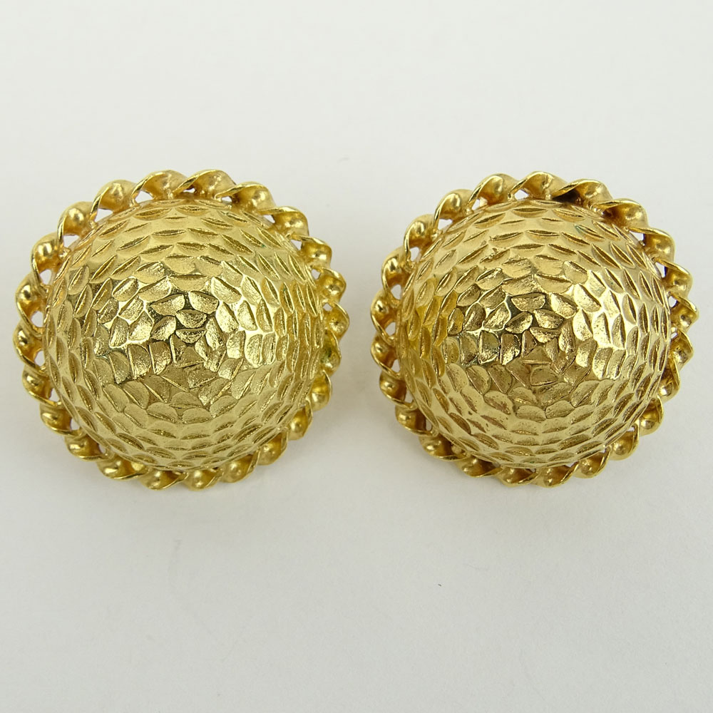 Vintage 14 Karat Yellow Gold Button style earrings. Signed 14K.
