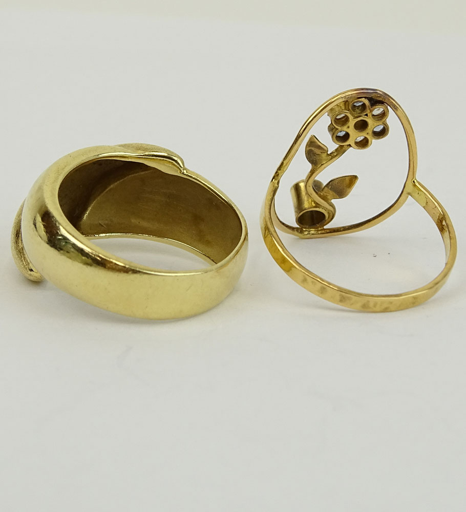 Two (2) Vintage 14 Karat Yellow Gold Rings, one set with small diamonds.