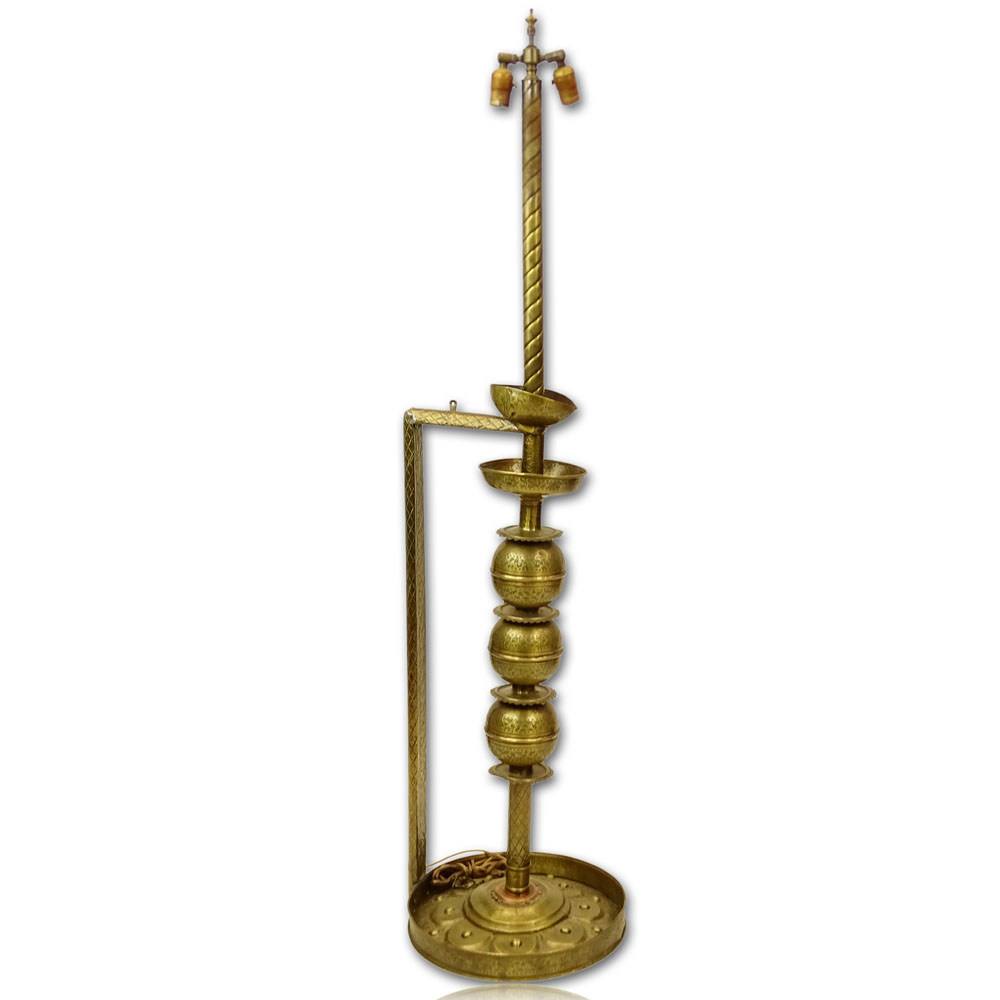 Vintage Moroccan Brass Floor Lamp. Possibly an oil lamp originally.