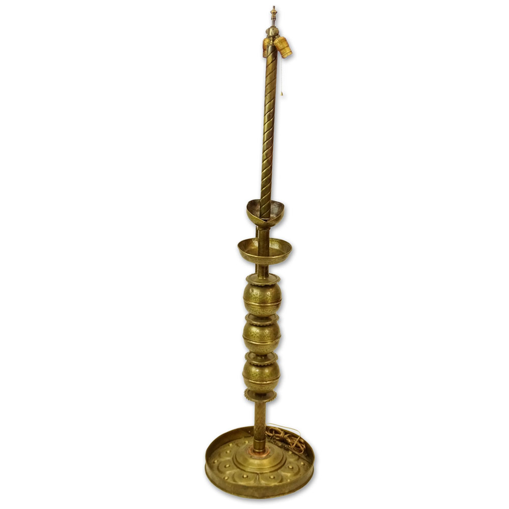 Vintage Moroccan Brass Floor Lamp. Possibly an oil lamp originally.